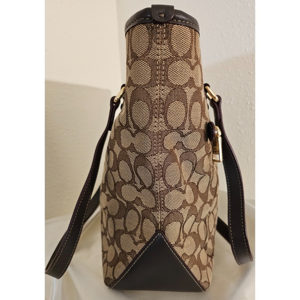 Coach Tote Signature "C" Jacquard/Leather/ Beige/Brown/Gold accents - Picture 5 of 16